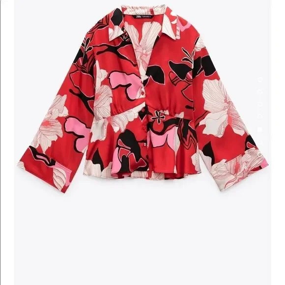 Zara floral print cropped shirt - Picture 2 of 6